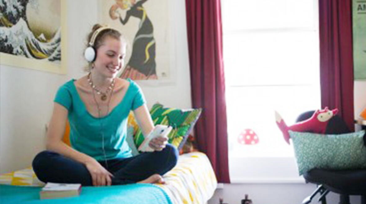 Student in dorm room