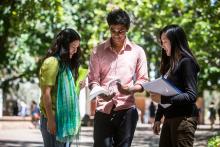 Students reading courtyard